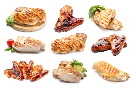 Tasty cooked chicken meat on white background