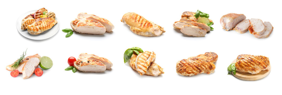 Tasty cooked chicken fillet on white background