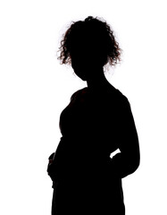 Silhouette of pregnant woman on white background