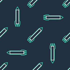 Line Rocket icon isolated seamless pattern on black background. Vector