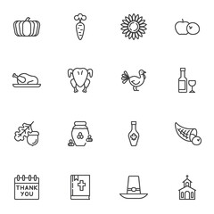 Happy Thanksgiving line icons set