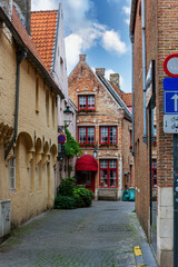Medieval facades of houses in the center of Bruges. Belgium.