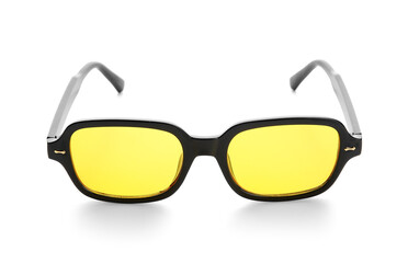 Stylish sunglasses on white background