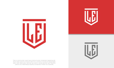 Initials LE logo design. Initial Letter Logo. Shield logo.