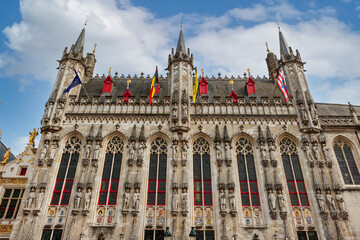 Fototapeta na wymiar The Bruges City Hall building at Burg Square