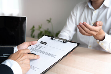 Resume concept. Executives or interview manager candidates. Talk about your past work experience and talents in the position.