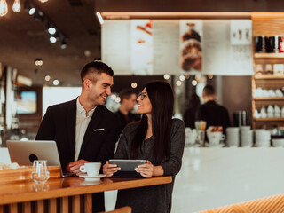 business meeting in modern cafe