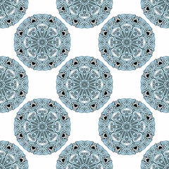 Seamless pattern with mandalas in beautiful colors. Vector background