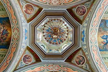 Fototapeta na wymiar Ceiling of Church of St. Nicholas of the Krekhiv monastery in Krekhiv, Lviv district, Ukraine