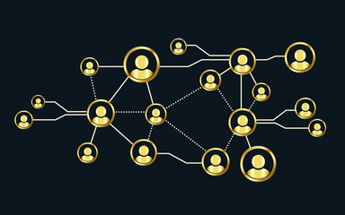 Vector image of network people. containing icons of people connected to each other with Golden circle
