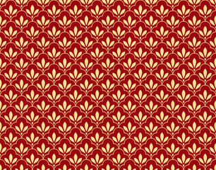 Flower geometric pattern. Seamless vector background. Gold and red ornament. Ornament for fabric, wallpaper, packaging. Decorative print