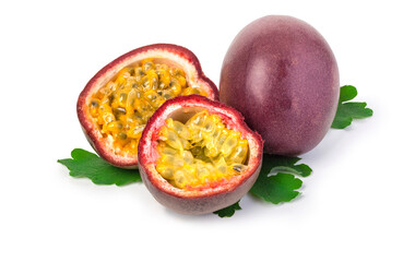 passion fruit with leaf on white