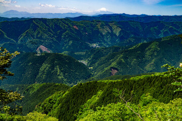 Fototapeta na wymiar 馬頭刈尾根からの眺望　富士山と檜原村