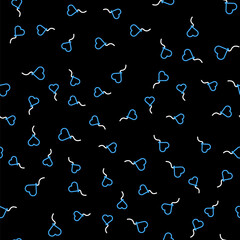 Line Balloon in form of heart with ribbon icon isolated seamless pattern on black background. Valentines day symbol. Vector