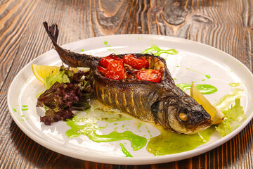 Grilled Trout with vegetables and sauce