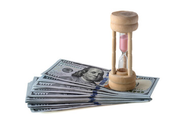 time is money concept, dollars and hourglass