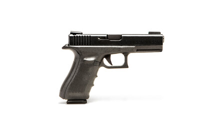 Black pistol or hand gun on white background - obrazy, fototapety, plakaty
