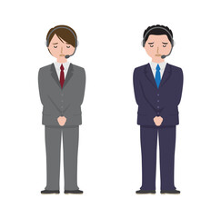 ヘッドセットを付けた困り顔の男性
