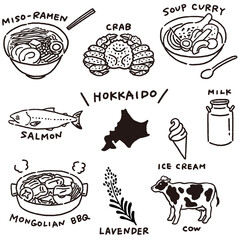 北海道の名産やおいしい食べ物セット　線のみ
