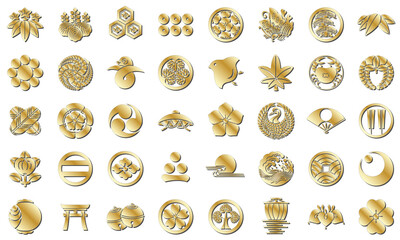 日本の家紋のアイコン（ゴールド）