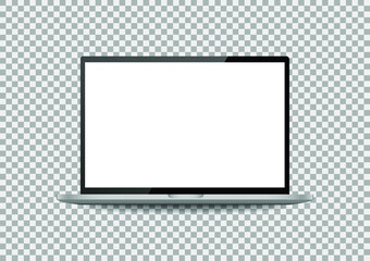 Laptop isolated mockup display. Notebook blank screen on transparent background. Electronic object with shadow vector.