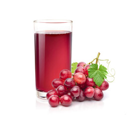 Glass of Red grape juice with grape cluster isolated on white background.