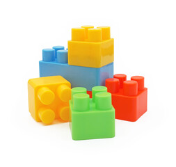 Obraz premium Plastic building toy blocks isolated on white background, Cut out with clipping path