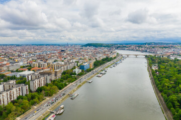 Establishing aerial view of Budapest, Hungary.