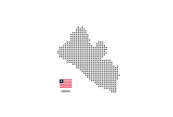 Vector square pixel dotted map of Liberia isolated on white background with Liberia flag.