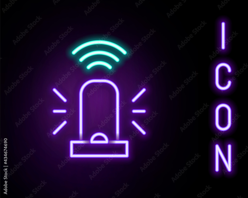Poster glowing neon line smart flasher siren system icon isolated on black background. emergency flashing s