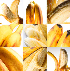 Collage of different photo banana, square photo.