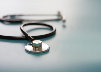 Black stethoscope, health care concept.