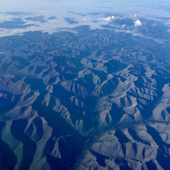 Siberia. Mountain range from the height of flight