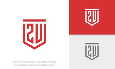Initials ZV. ZU logo design. Initial Letter Logo. Shield logo.	