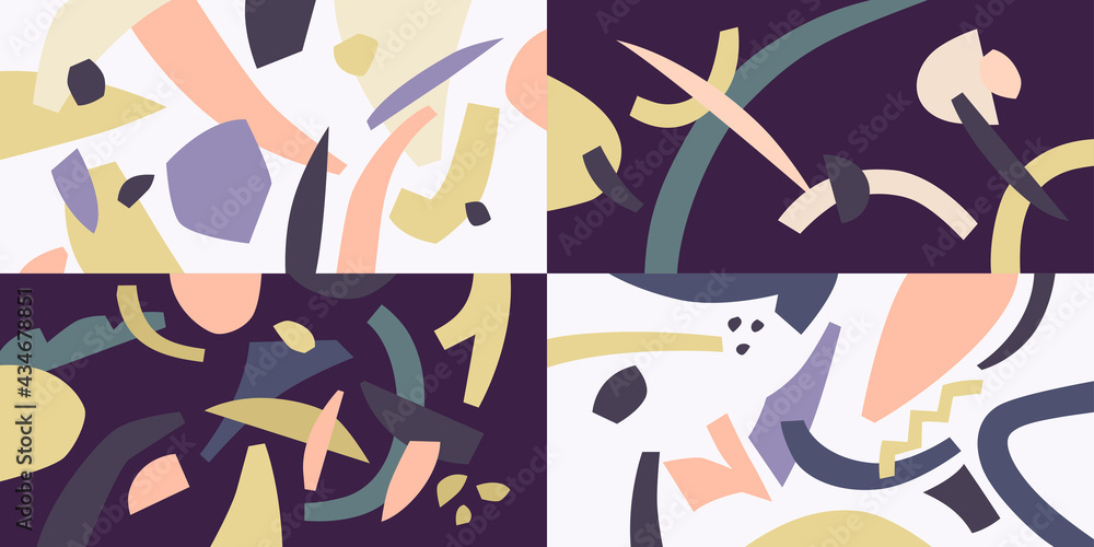 Poster a set of abstract design backgrounds. illustrations with flat shapes drawn by hand.