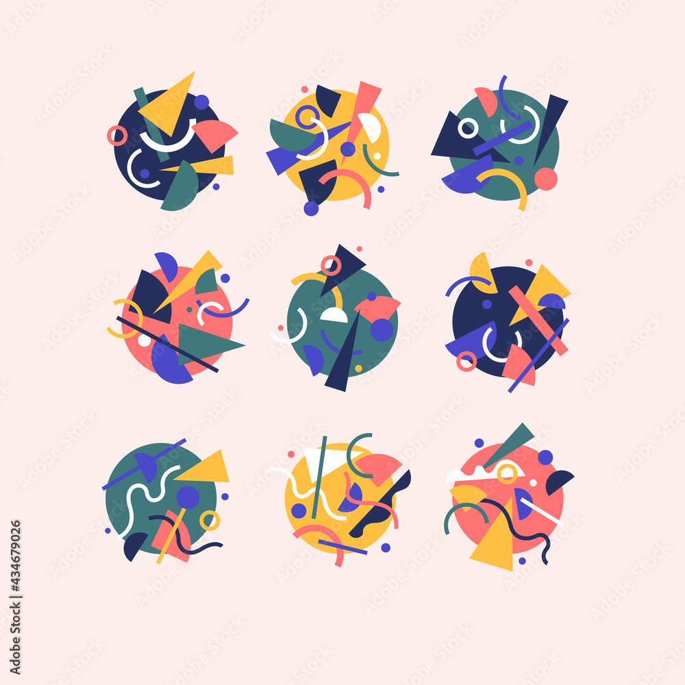 Poster a set of abstract design backgrounds. illustrations with flat figures of geometric shapes.