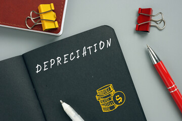 Business concept meaning DEPRECIATION with phrase on the page. An accounting method of allocating the cost of a tangible asset over its useful life