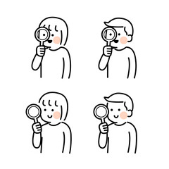 虫眼鏡を使うこどもたちイラスト素材