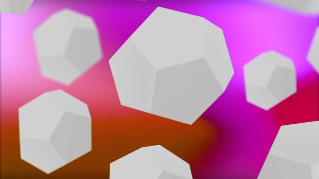 Abstract stones fly on isolated background. Motion. 3D models of stones levitate in computer space. Template with 3d models of flying stones