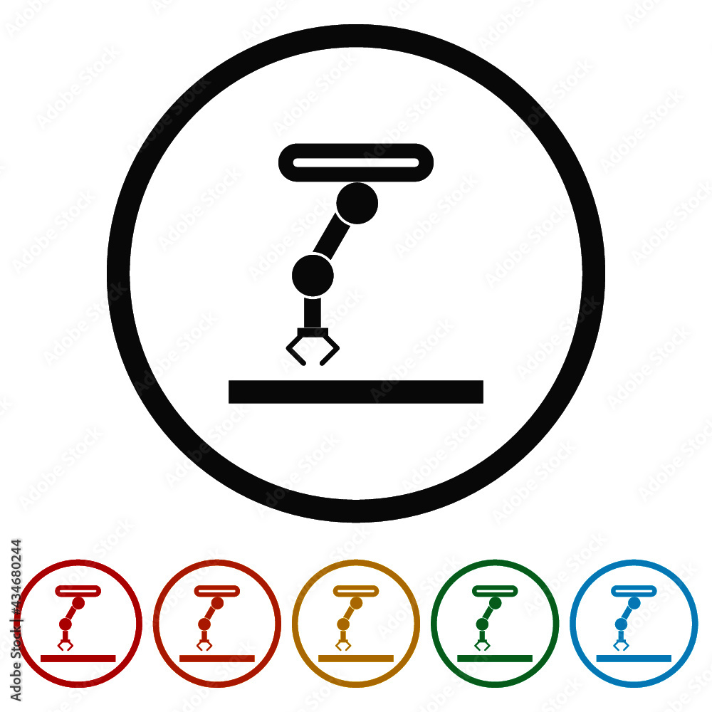 Poster robot arm ring icon isolated on white background color set