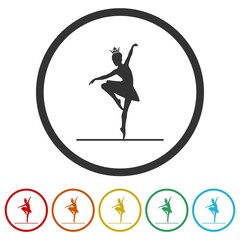 Dance girl silhouette ring icon isolated on white background color set