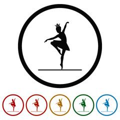 Dance girl silhouette ring icon isolated on white background color set