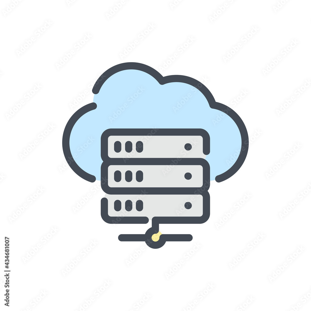 Poster cloud network storage and server color line icon. online database and hosting hardware vector outlin