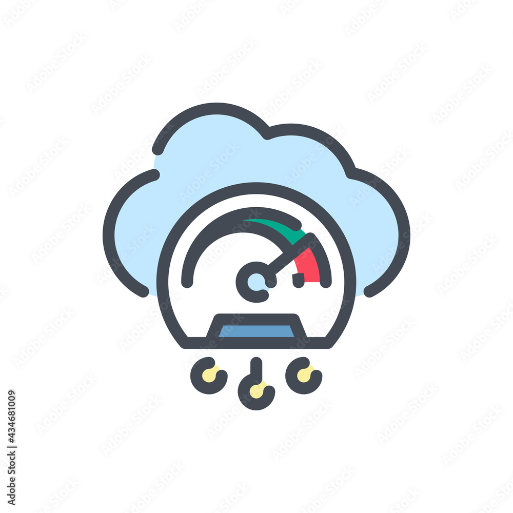 Poster cloud network with dashboard color line icon. cloud services perfomance vector outline colorful sign
