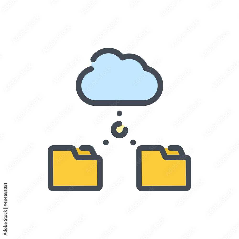 Poster online connection from cloud server to folders color line icon. cloud network data transfer vector o