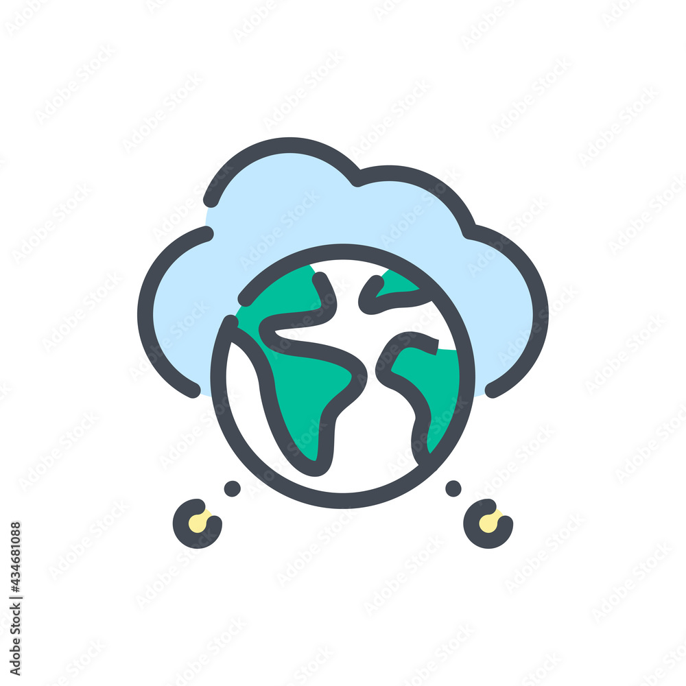 Poster cloud network with globe connection color line icon. online connection to cloud service via internet