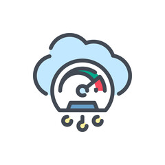 Cloud network with dashboard color line icon. Cloud services perfomance vector outline colorful sign.