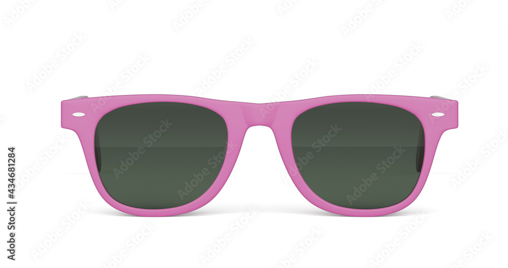 Poster pink sunglasses front view. isolated on white