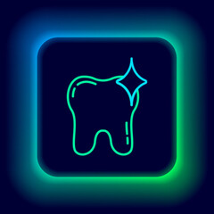 Glowing neon line Tooth whitening concept icon isolated on black background. Tooth symbol for dentistry clinic or dentist medical center. Colorful outline concept. Vector