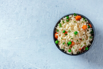 Rice with vegetables, shot from above